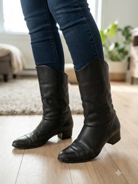 Vintage Wanderlust Black Leather Mid-Calf Boots Canada Size 9M